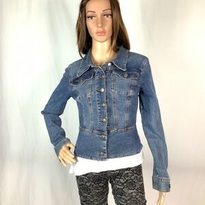 Y2K XOXO Jeans Women Blue Denim Fitted Jacket Size S Button Front